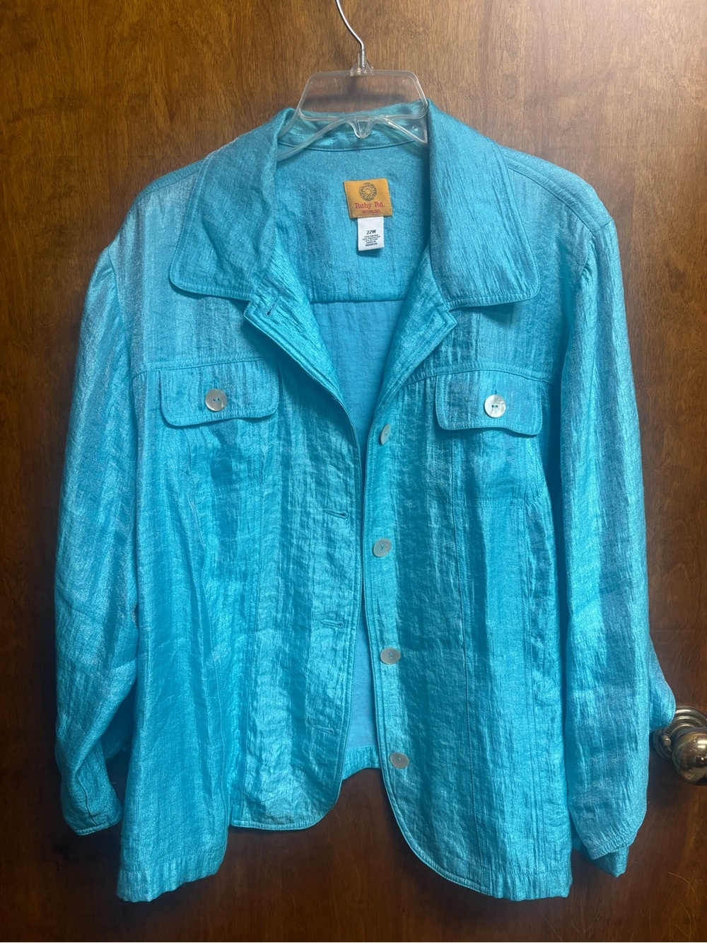 Ruby Red Shimmery Turquoise Button-Front Women's top